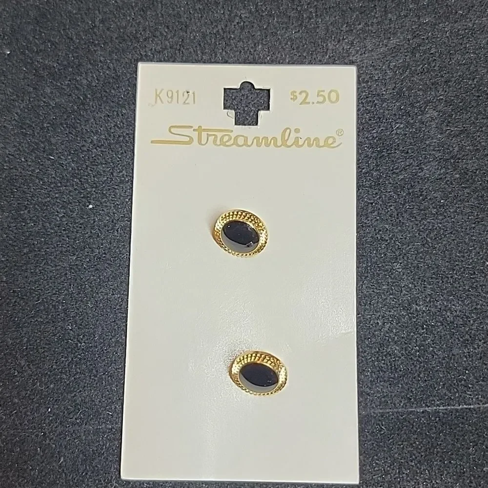 Streamline Vintage Black Gold Round Metal Buttons Cards Set  #K9121